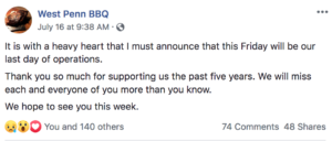 West Penn BBQ Closing